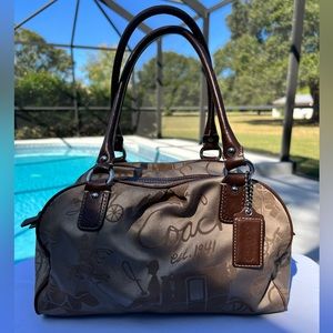 COACH Satchel in Brown and Gold Signature Coach Carriage Print